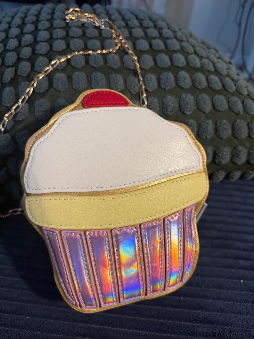 Cupcake Mini Crossbody Bag in White, Yellow & Iridescent